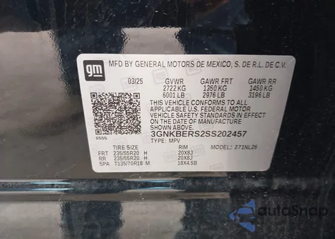 2025 Chevrolet Blazer Fwd Rs from USA, damaged, VIN 3GNKBERS2SS202457